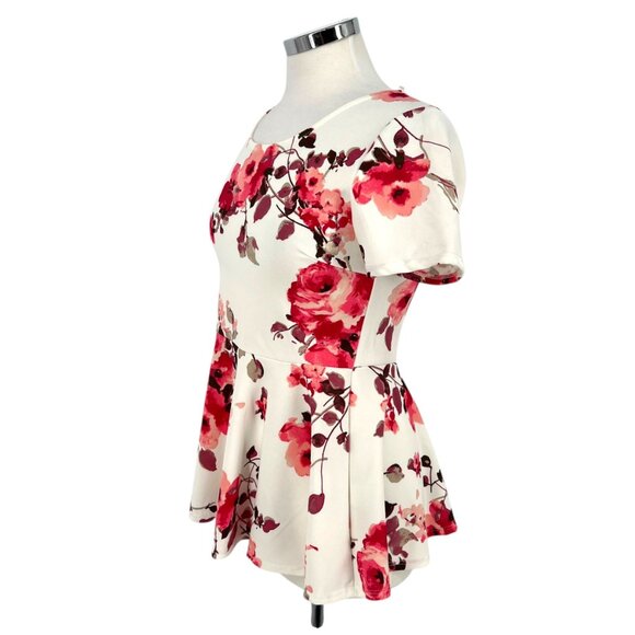 The Office Edit X Kiki Larue Floral Peplum Blouse White Pink Size Medium NWT - Picture 5 of 11